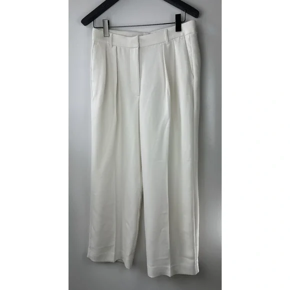 Banana Republic Relaxed Trouser Pleated Wide Leg Pockets Cream Women's Size 10 - Picture 2 of 14